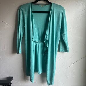 Boden Teal Open‎ Front Cascade Silk and Linen Blend Cardigan Lightweight Size 6